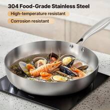 High Quality Three-Layer Stainless Steel Frying Pans, Deep Frying Pans, Uncoated Non Stick Frying Pans, Household Frying Pans, Electromagnetic Cooking Pans, Dishwashers, And Ovens Are Safe, Fast, And Evenly Heated, With Heavy-Duty Detachable Handles