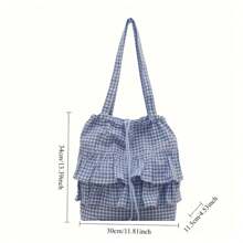 Ruffled Hem Plaid Tote Bag, Women's One Shoulder Underarm Handbag, New Design