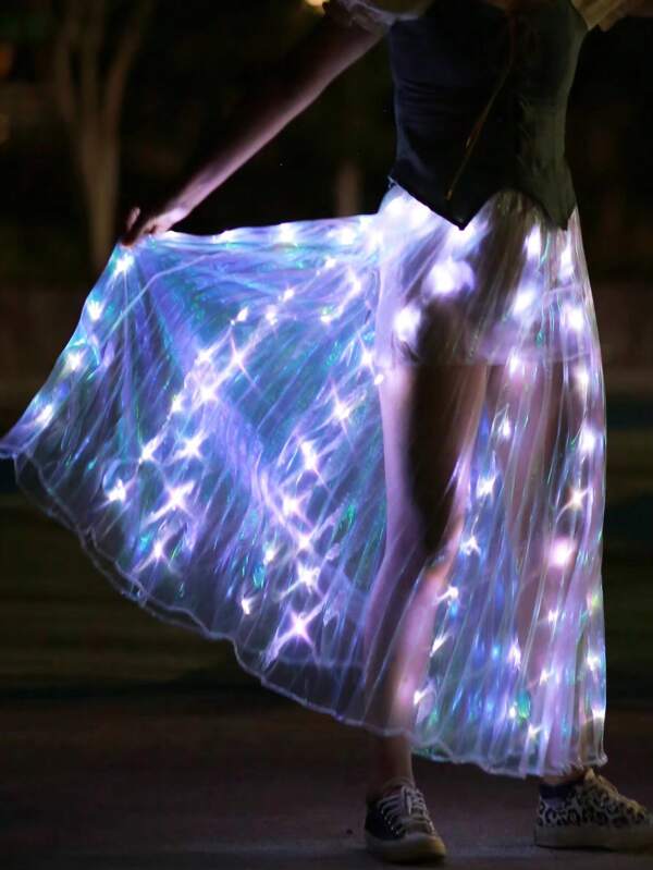 1pc Rechargeable White Dress With Dancing Lights, USB & Battery Powered
