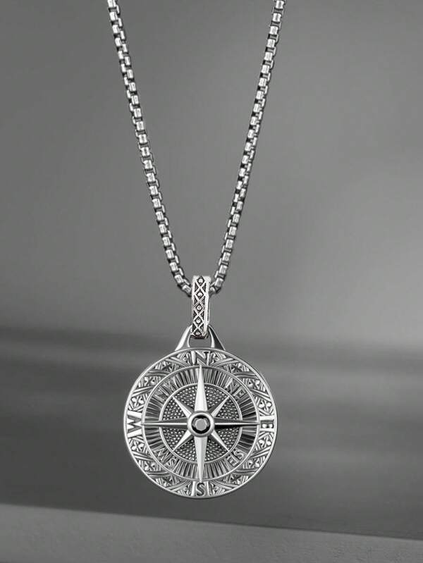 1pc Unisex Casual Vintage Viking Compass Pendant Necklace, Fashion Jewelry Gift For Men