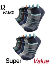 12 pares de calcetines deportivos casuales para hombres con lengüeta de extracción, adecuados para actividades de ocio y deportivas