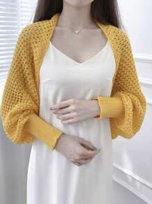 1pc Women Honeycomb Sleeve Shawl, Knitted Hollow Out Collar Cardigan, Fashion Shawl For Gather And Daily Wear, Spring/Summer