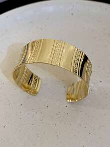 1 pieza Brazalete abierto de acero inoxidable bañado en platino 18K de diseño cóncavo-convexo, adecuado para fiesta, cita, uso en la oficina