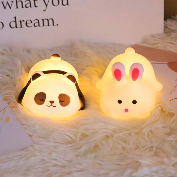 1 pièce Lampe de nuit de dessin animé mignon, lampe de nuit LED portable de lapin et de panda pour la chambre, soins doux des yeux, décoration de jouet pour enfants, décoration de gâteau, lampe de chevet