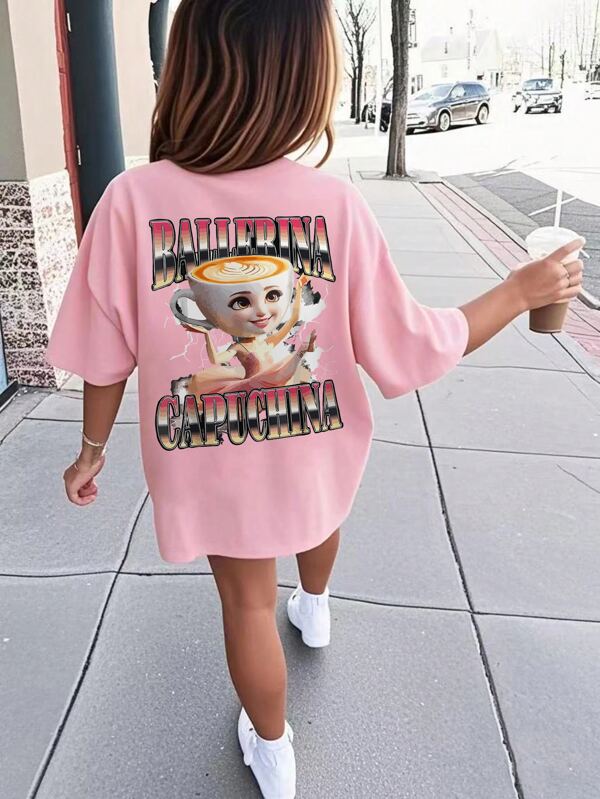 Tricou de vară cu mânecă scurtă, cu guler rotund și imprimeu grafic roz, pentru fete și adolescenți, pentru studenți