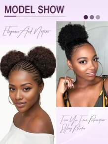 Extensão de cabelo sintético Afro Puff com cordão, Rabo de Cavalo Preto e Marrom, Coque Cacheado Afro Puff com Cordão para Cabelos Curtos e Crespos, Coque Crespo Afro Grande Preto para Cabelos Naturais, Penteados Sintéticos com Presilha para Uso Diário