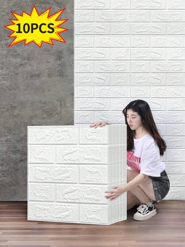 1/10pcs Foam Brick Wallpaper, 3D Self-Adhesive Polyethylene Foam Wall Stickers, Waterproof And Easy To Clean, Peel And Stick, Can Be Cut, Home DIY Stickers, Suitable For Renovation Decoration Of Living Rooms, Offices, Dormitories And Bedrooms