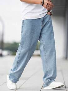 1 Stück gewaschene minimalistische amerikanische Stil Pendler Jeans, Herren Nischen Lässig weite Bein Hose (ohne Gürtel oder Zubehör)