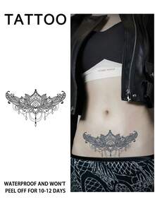 1pc Waist Tattoo Sticker, Temporary Fake Tattoo, Couple Style For Married Couples, Sexy Semi-Permanent, Waterproof And Sweat-Resistant, Lasts 1-2 Weeks, Durable And Non-Reflective, Black, Suitable For Men And Women's Arms, Chest, Waist, Back - Black - View 7