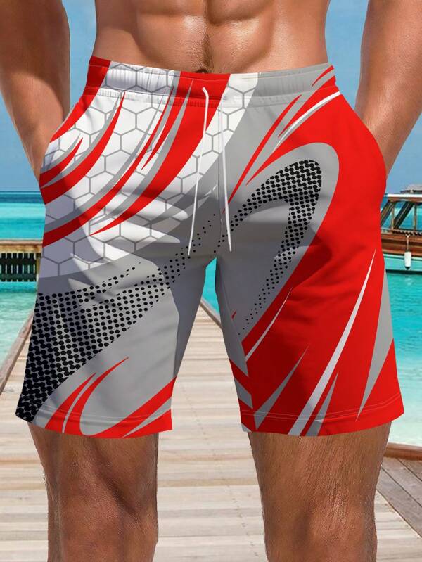 3D Printed Beach Shorts With Drawstring Waist, Fashion Pattern, Sportive Casual Quick-Drying Beach, Running