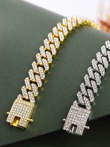 12mm Hiphop Double Row Diamond Cuban Chain Necklace, Fashion Hiphop Rap Music Style Necklace Bracelet Jewelry For Men And Women, Suitable For Daily Wear, Birthday Party, Christmas, Thanksgiving, Gift For Family And Friends