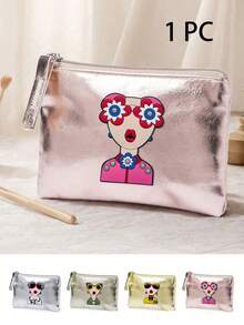 High-Quality Pu Coin Purse Is Waterproof, Simple And Stylish, Portable, With Pvc Goddess Free Of Sticking Bricks, Elegant Goddess Green And Yellow Striped Goddess, Large-Capacity Cosmetic Bag - Multicolor - View 1