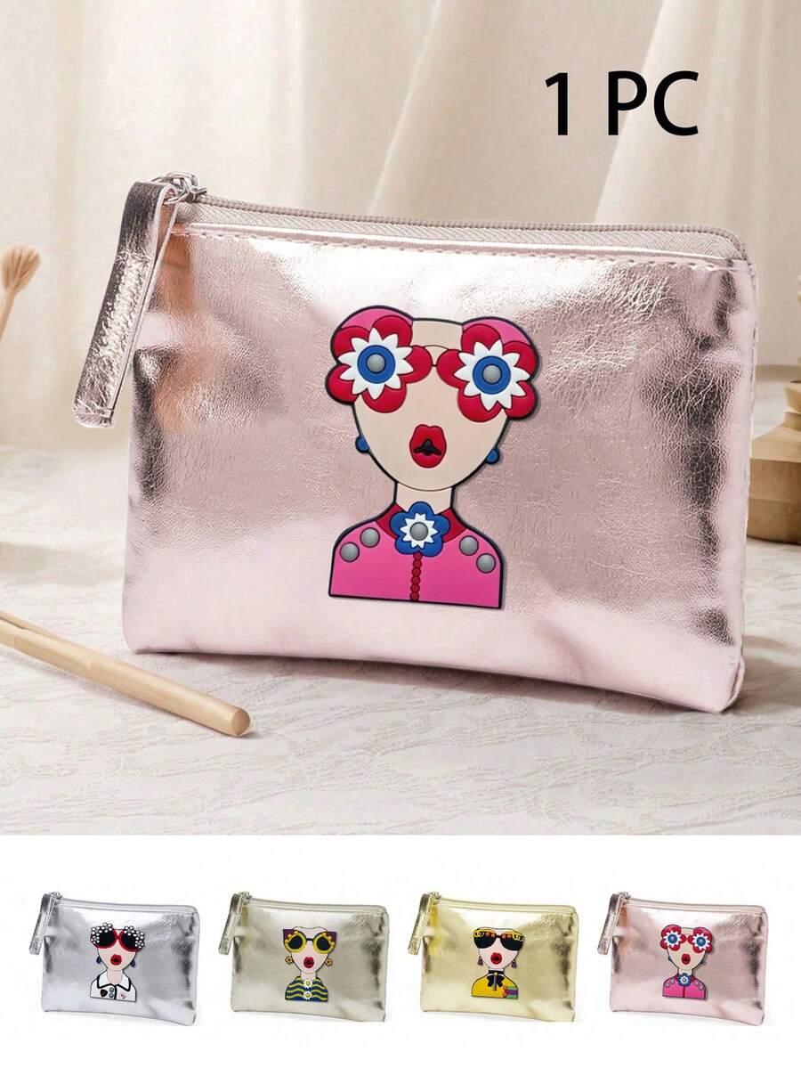 High-Quality Pu Coin Purse Is Waterproof, Simple And Stylish, Portable, With Pvc Goddess Free Of Sticking Bricks, Elegant Goddess Green And Yellow Striped Goddess, Large-Capacity Cosmetic Bag - Multicolor - View 1