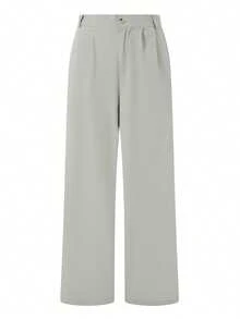 Men's Linen Pants Solid Color Pleated Mid Waist Straight Leg Casual Trousers With Pockets For Daily Office - 灰色 - 查看 5
