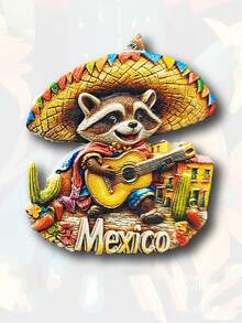 1pc 2025 New Authentic Mexican Street Guitar Mariachi Hat Raccoon | Fridge Magnet | Commemorative Souvenir Gift - 3D Magnetic Sticker Decoration, Ins Style Magnetic Sticker - Multicolor - View 12