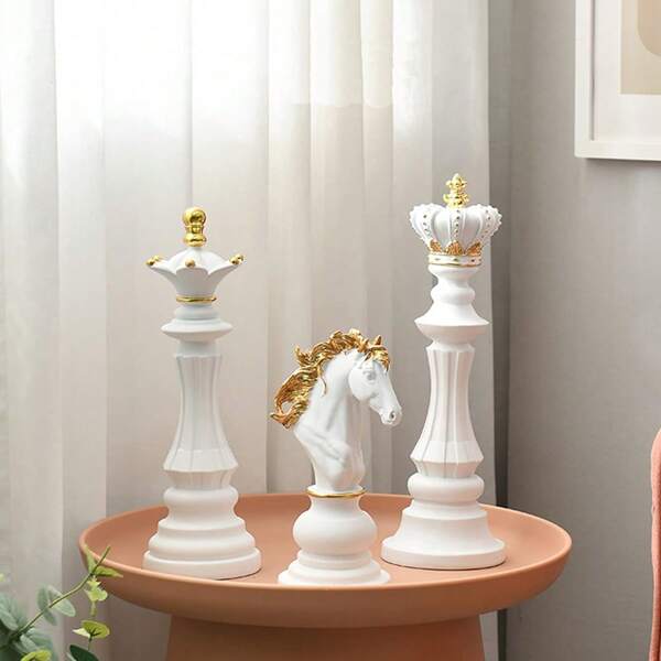 1/3/6pcs Set Chess Decorative Pieces - Resin Material, King, Queen And Knight Statues, Ideal For Home Decor, Chess Enthusiast Gifts, Family, Friend, Birthday, Wedding, Valentine's Day, Holiday (White + Black)
