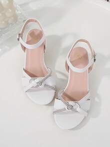 2026 Nuevas sandalias de tacón alto de moda, sandalias de tacón alto elegantes con adornos de cristal y punta redonda, adecuadas para adolescentes en primavera/verano, fiestas y vacaciones - Blanco - Ver 3