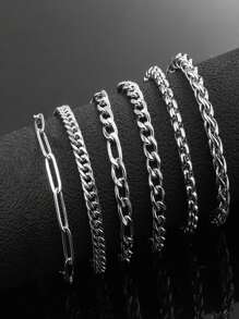 6 Stücke Edelstahl Ketten Armband Set, modisch elegante Damen Armband für Party, Strand, Alltag, Ferien, Geschenk (handgemacht, 1-3cm Fehlertoleranz)