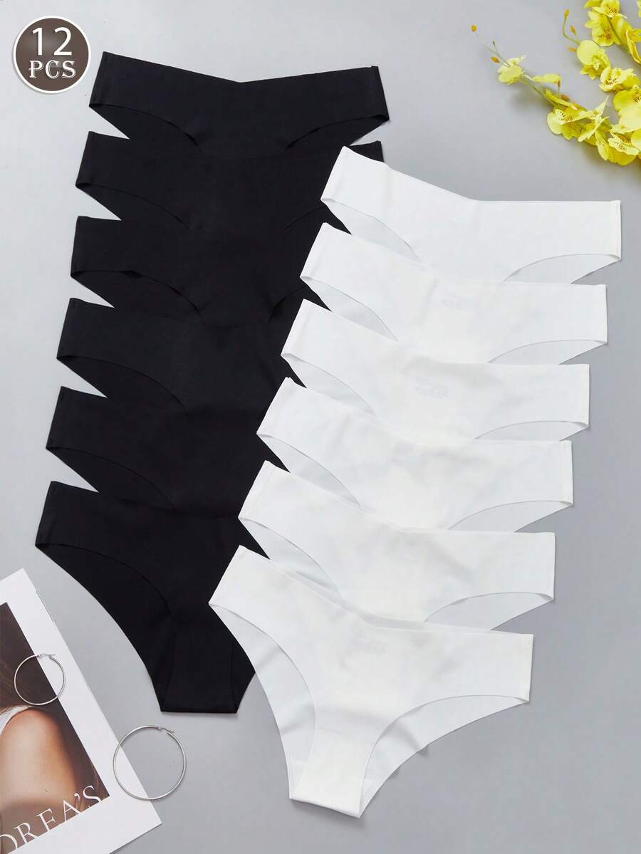 12pcs Women's V-Shape Sexy Low Waist Seamless Panties, Elegant Solid Color, Minimalist Style, Suitable For Daily Wear And Dates. - Multicolor - View 1