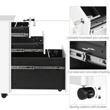 Caisson de Bureau Metal, Caisson de Rangement Mobile, avec roulettes et Serrure, pour Documents et Dossier Suspendu, avec 3 tiroirs, 30 x 45 x 60/39 x 52 x 60 cm Blanc - Blanc - Voir 3