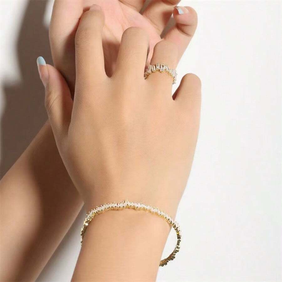 2 Stücke minimalistisches asymmetrisches Armreif und Ring Set, geeignet für den täglichen Gebrauch