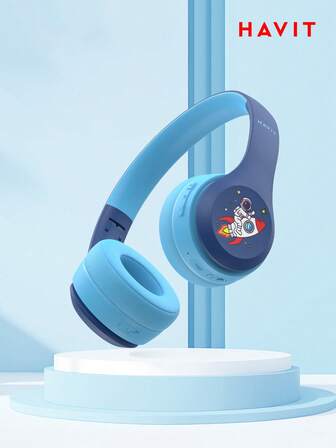havit Kids Headphones With Sharing Port, Wireless Children Headphones, 85dB Hearing Protection Volume, Skin-Friendly Over-Ear Headphones With Microphone, Compatible With IPad/Tablet/Airplane, Blue, 18 Hours Playtime