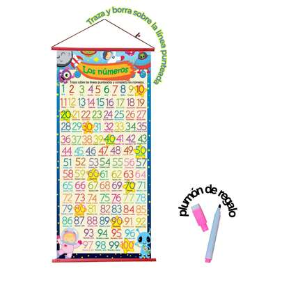 Cartel con plumón borrable educativo para niños didáctico, lámina plastificada traza y borra, póster educativo niños abecedario, números, multiplicaciones y más