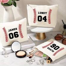 1pc Personalized Baseball-Themed Cosmetic Bag With Custom Name And Number, Ladies' Travel Toiletries Bag, Ladies' Cosmetic Bag, Fashionable And Convenient Cosmetic Bag, Student Stationery Box, Suitable For Daily Commuting, School, And Festival Gifting