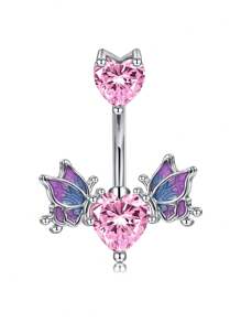 1 Peça Argola para Umbigo Descaída Rosa, Y2K, Joia de Piercing de Umbigo Fofa com Asa, Coração, Borboleta e CZ, 14G, para Mulheres