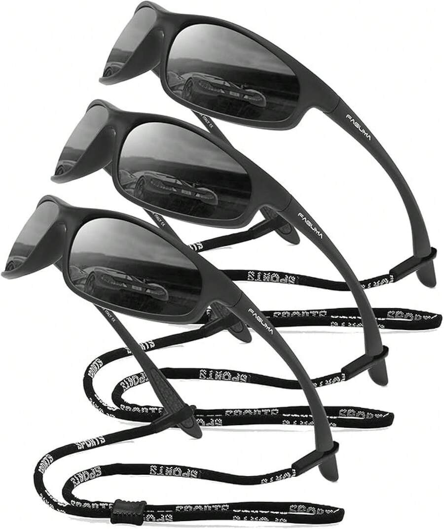 Gafas de sol deportivas polarizadas para hombre ciclismo de pesca - B01 Negro+negro+negro (Paquete de 3) - Ver 1