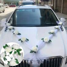 1 Stück elegante weiße/rote/rosa Rosen, 9 Rosen mit Saugnäpfen, 12 Bändchen und 2 Bänder 62.99-Inch lang, geeignet für Hochzeitautos - Blumen Türgriff Quasten Bänder, Braut-Auto Dekoration, romantisches Auto Zubehör, Hochzeitsaccessoires, Hochzeitsauto Deko, Festdekoration, multifunktionale hängende Kunstblumen Wand