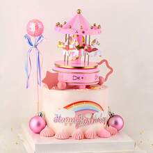 1pc Blue & Pink Luxury Rotating Carousel Cake Topper, Suitable For Birthday, Romantic Wedding Party, Handmade Rotating Carousel Cake Decoration & Gift - Multicolor - View 2