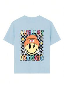 Tween Girls' Casual Graphic Print Crew Neck Short Sleeve T-Shirt, Summer Top - Baby Blue - View 4