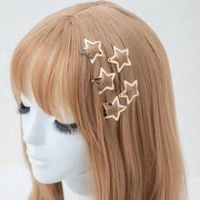 Set de 8 piezas de pasadores de pelo de metal dorado con forma de estrella para mujeres, accesorios de pelo elegantes y dulces de 3 cm con forma de estrella de cinco puntas, ideales para verano, vacaciones y viajes - Dorado - Ver 1