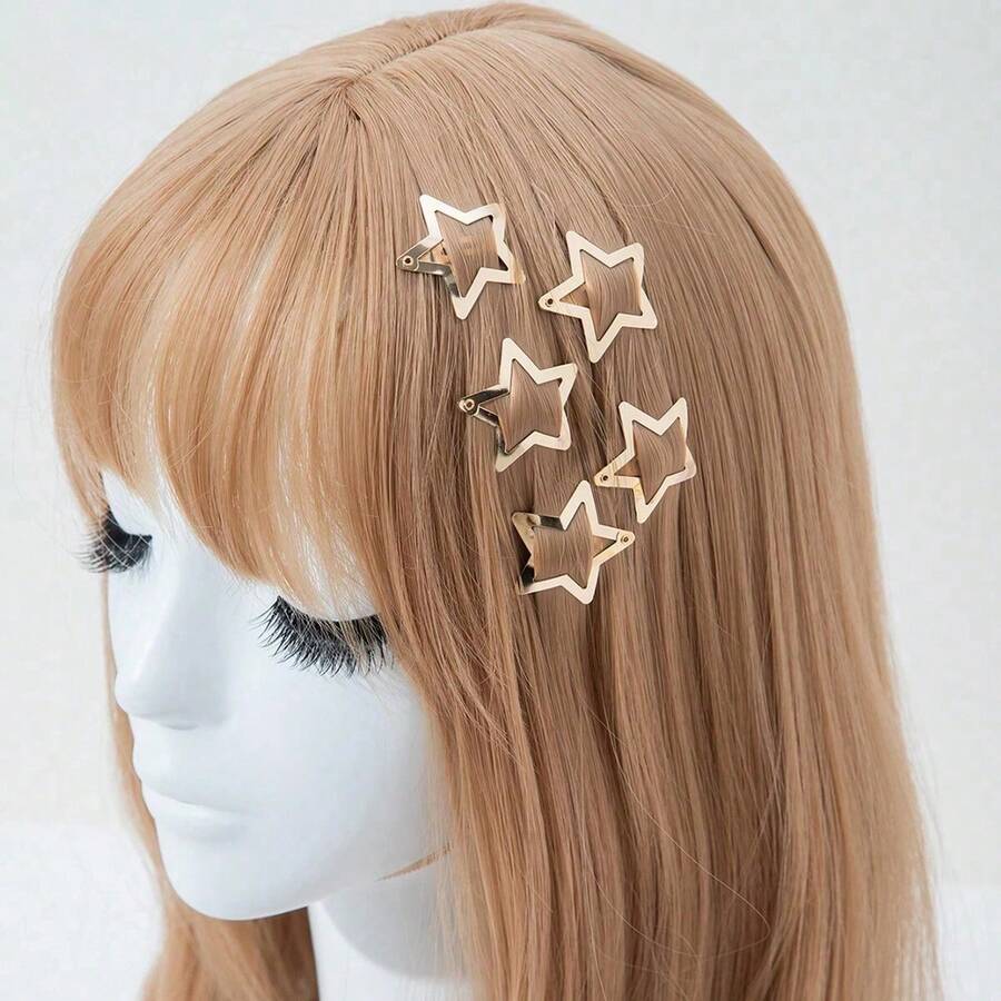 Set de 8 piezas de pasadores de pelo de metal dorado con forma de estrella para mujeres, accesorios de pelo elegantes y dulces de 3 cm con forma de estrella de cinco puntas, ideales para verano, vacaciones y viajes - Dorado - Ver 1