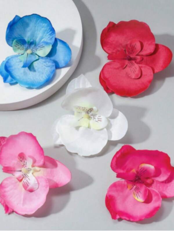 5 piezas de pinzas de pelo con flores de orquídea de imitación de colores para mujeres, adecuadas para la playa, vacaciones, fiestas y uso diario, pinzas de garra, pasadores de pelo, ganchos para el cabello