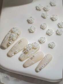 20/50 件山茶花美甲装饰，流行时尚白玫瑰全息彩虹色 3D 花朵配件，适用于美甲设计，美甲用品指甲饰品指甲宝石 - 彩色 - 查看 1