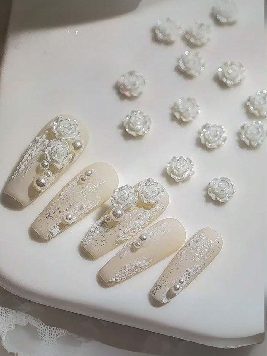 20/50 件山茶花美甲装饰，流行时尚白玫瑰全息彩虹色 3D 花朵配件，适用于美甲设计，美甲用品指甲饰品指甲宝石 - 彩色 - 查看 1