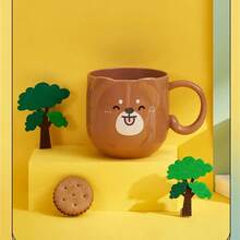 JIRO-taza de café con leche para niños, taza de agua de plástico con asa, resistente al calor, enjuague bucal de dibujos animados, cepillo de dientes, 300-400ML - Gato blanco - Ver 4