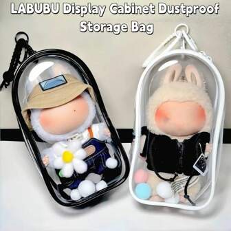 1pc For LABUBU Display Case Dust-Proof Storage Bag - Large, Portable And Waterproof PVC Storage Bag With Key Ring For Plush Toys, Cables, Headphones, Cosmetics And Accessories - Perfect For Christmas, Valentine's Day, Back To School Gifts, Wansheng Gifts,New Year Gifts, Decorative Storage Boxes