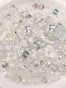 50克混合金属配件和玻璃珠 - DIY手链、项链、手机挂饰工艺品材料 - 銀色配件 - 查看 7