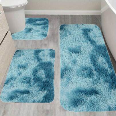3Set Bathroom Rugs Set, Non Slip Bath Mat For Bathroom, Shaggy Microfiber Plush Toilet Mats Absorbent Washable Bath Shower Mats Tiedye Colors Bath Mats,Runner For Bathtub, Toilet Mats Universal Soft Comfortable Water Absorption Non-Slip Thick Machine Washable Easy Dry