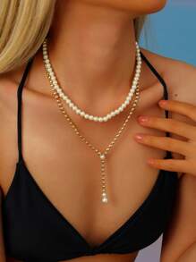 1pc Stylish Handmade Pearl Bohemian Necklace, Suitable For Women's Daily Wear And Parties