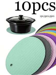 1/5/10pcs Honeycomb Silicone Placemats, Non-Slip Pads, Pot Holders, Table Mats, Heat Insulation Coasters, Multi-Function Round Heatproof Silicone Mats, Cup Coasters, Hot Pot Holders, Kitchen & Dining Accessories, Picnic Blankets