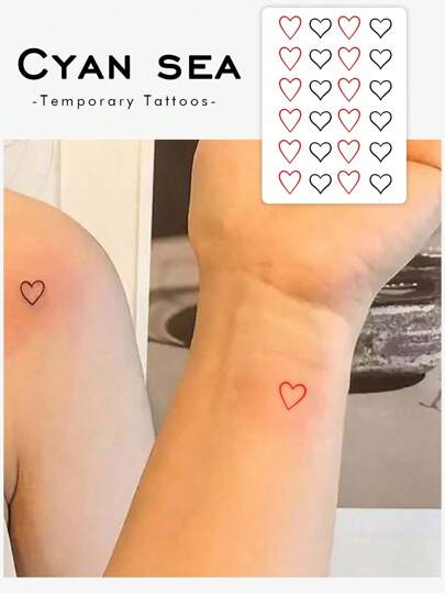 Cyan sea 1-3 Sheets Of Multiple Love Waterproof Temporary Tattoo Stickers. Black Hand-Painted Heart-Shaped Design. Body Art Temporary Tattoo Waterproof Semi-Permanent Sticker. Finger, Wrist, Ankle. Waterproof, Sweat-Proof, Washable, Non-Reflective, Simulated Tattoo. Suitable For And Fashionable People.