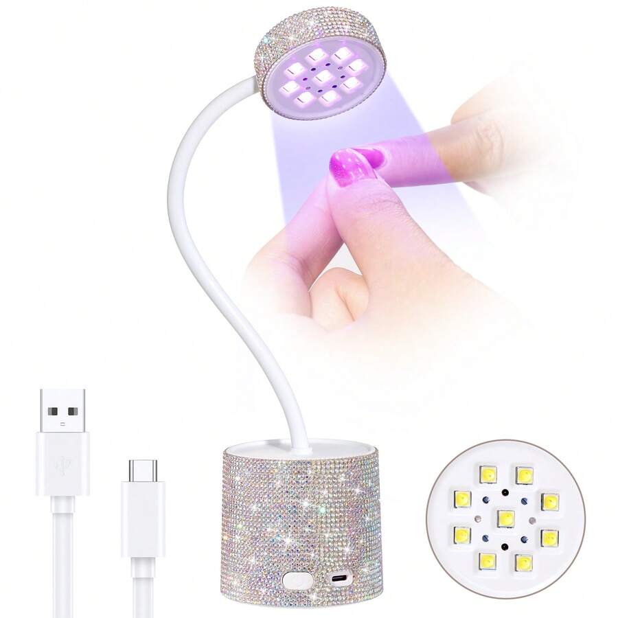 CHRISTINE SHELLY UV LED Nail Lamp, Mini UV Light For Gel Nails Polish, Rechargeable LED Flash Cure Nail Dryer, Quick Drying Goosenecks UV Nail Lamp For Home Nail Salon DIY Manicure, AB Diamond - 白色 - 查看 1