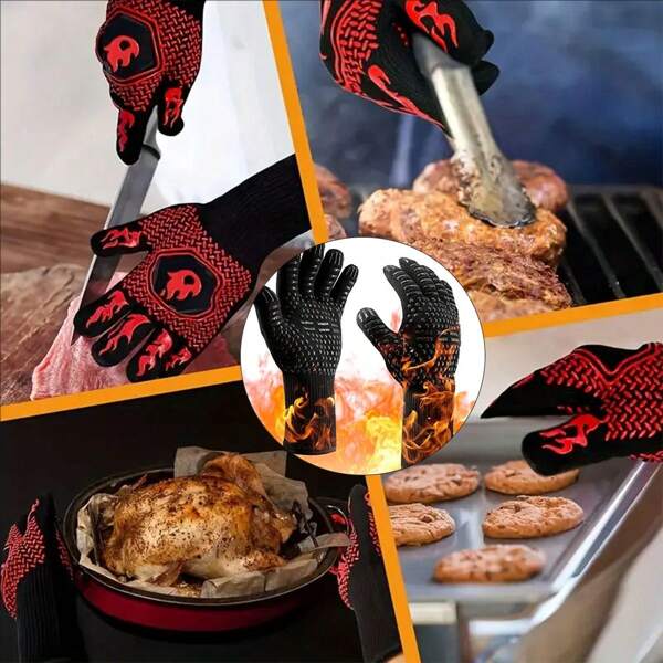 1 pièce de gants de barbecue en silicone résistants au feu et à la chaleur, gants de cuisine, antidérapants et résistants à l'usure, faciles à nettoyer, convenant pour le barbecue, la cuisine, la cuisson, le camping - résistance à haute température, gants multifonctions pour l'extérieur