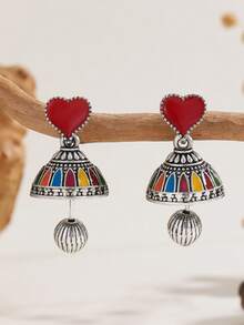 1 对波西米亚心形 Jhumka 风铃耳环，女士传统珠宝，适合日常、节日、婚礼和派对佩戴/珠宝礼物