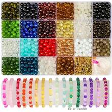 600pcs/1200pcs 6mm Two-Color Gradient Crackle Glass Beads Jewelry Making Kit With Scissors, Elastic Wire, Jump Rings For Friendship Bracelets, Earrings, Necklace Jewelry Making, Daily Use Gift Beading Set (Random Colors) - Color - View 9
