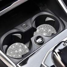 Creative Car Full Rhinestone Silicone Car Coasters Car Cups Round Non-Slip Mat Insulation Mat Rhinestones. - Black - View 4